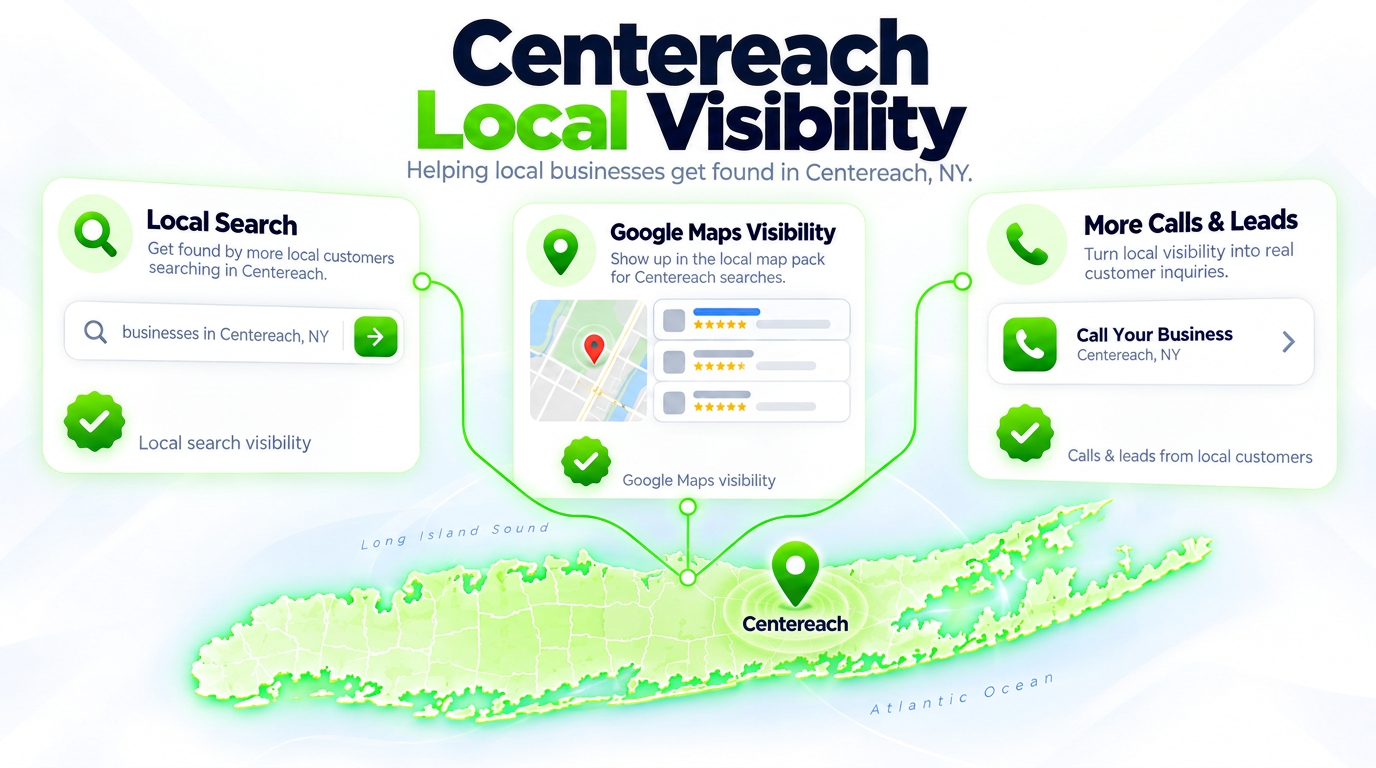 SEO Juggernaut search bar connected to AI chat assistants and a Google Maps pack over a Centereach neighborhood