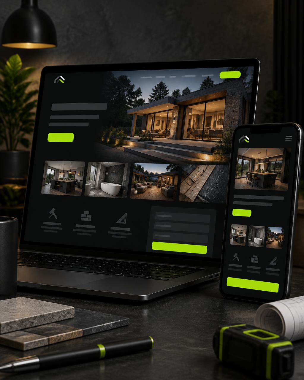 Contractor website design shown on a laptop and smartphone for Nassau County businesses