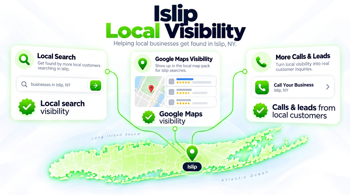 SEO Juggernaut search bar connected to AI chat assistants and a Google Maps pack over a Islip neighborhood