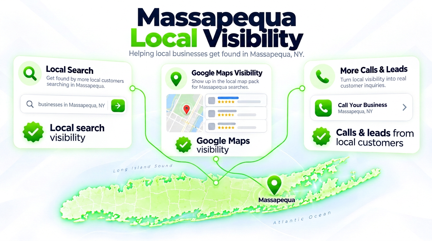 SEO Juggernaut search bar connected to AI chat assistants and a Google Maps pack over a Massapequa neighborhood