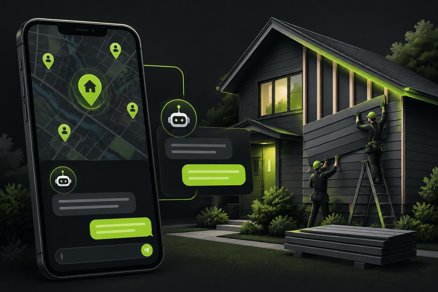 Illustration of search results and a map showing siding contractors near a Long Island neighborhood